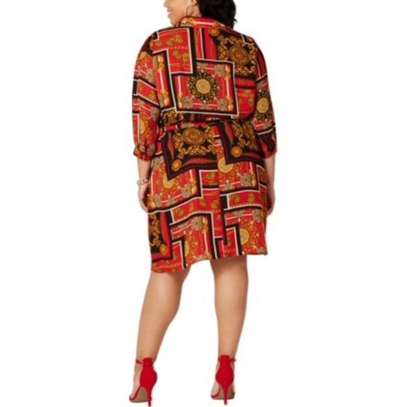 $49.00 Be Bop Trendy Plus Size Chain-Print Shirtdress, Size 2X, Scarlet/Black - Picture 4 of 13